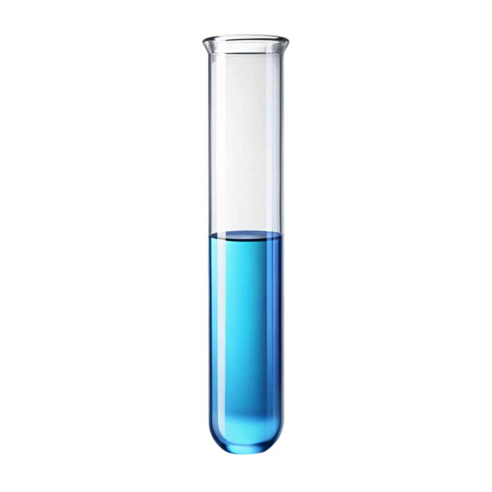 Transparent test tube filled with colorful liquid solution, isolated on a Transparent Background png
