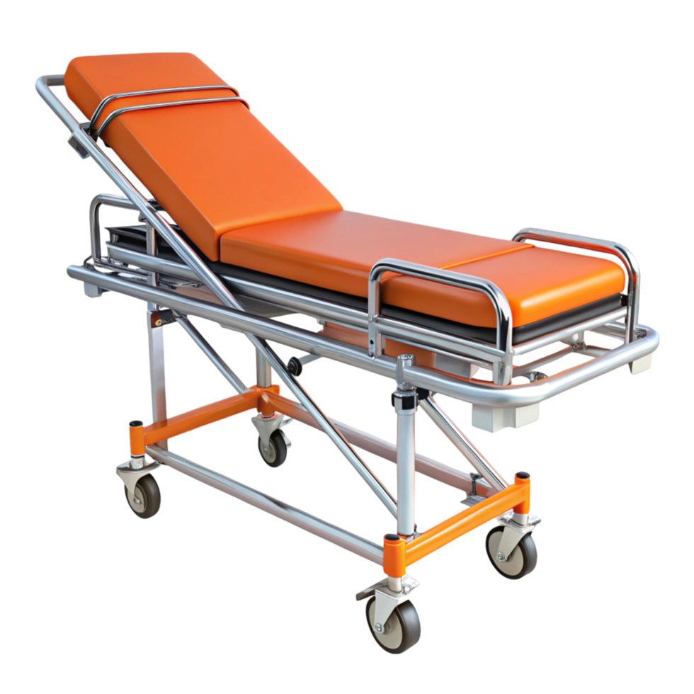 High quality image of an ambulance stretcher featuring secure straps and ergonomic design png