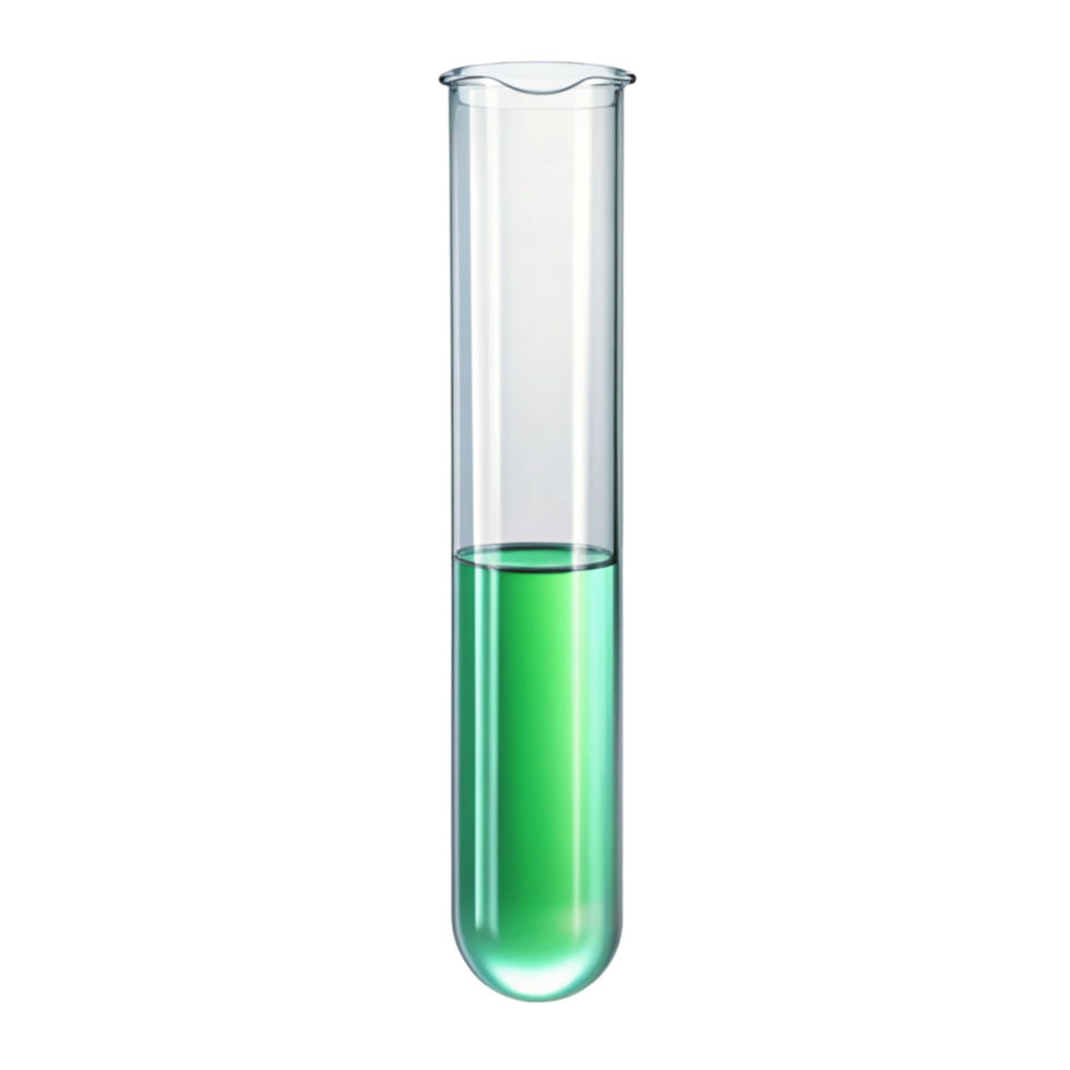 High quality image of a glass test tube showcasing bright liquid for scientific and educational purposes png