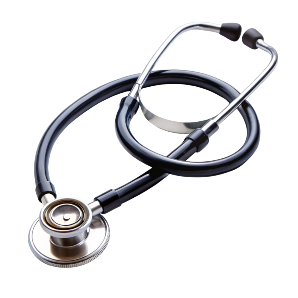 Professional stethoscope with metal chest piece and flexible tubing isolated on a Transparent Background png