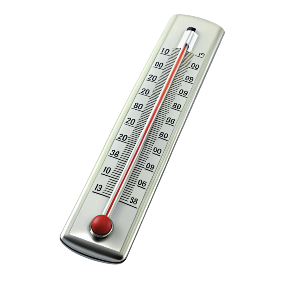 Classic thermometer showing temperature reading with clear scale and red indicator on a Transparent Background png