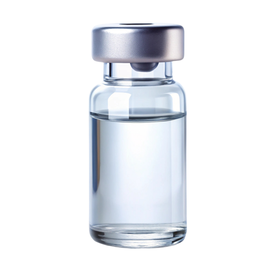 Medical vial for vaccine or pharmaceutical product showcasing sterile packaging and clean design png