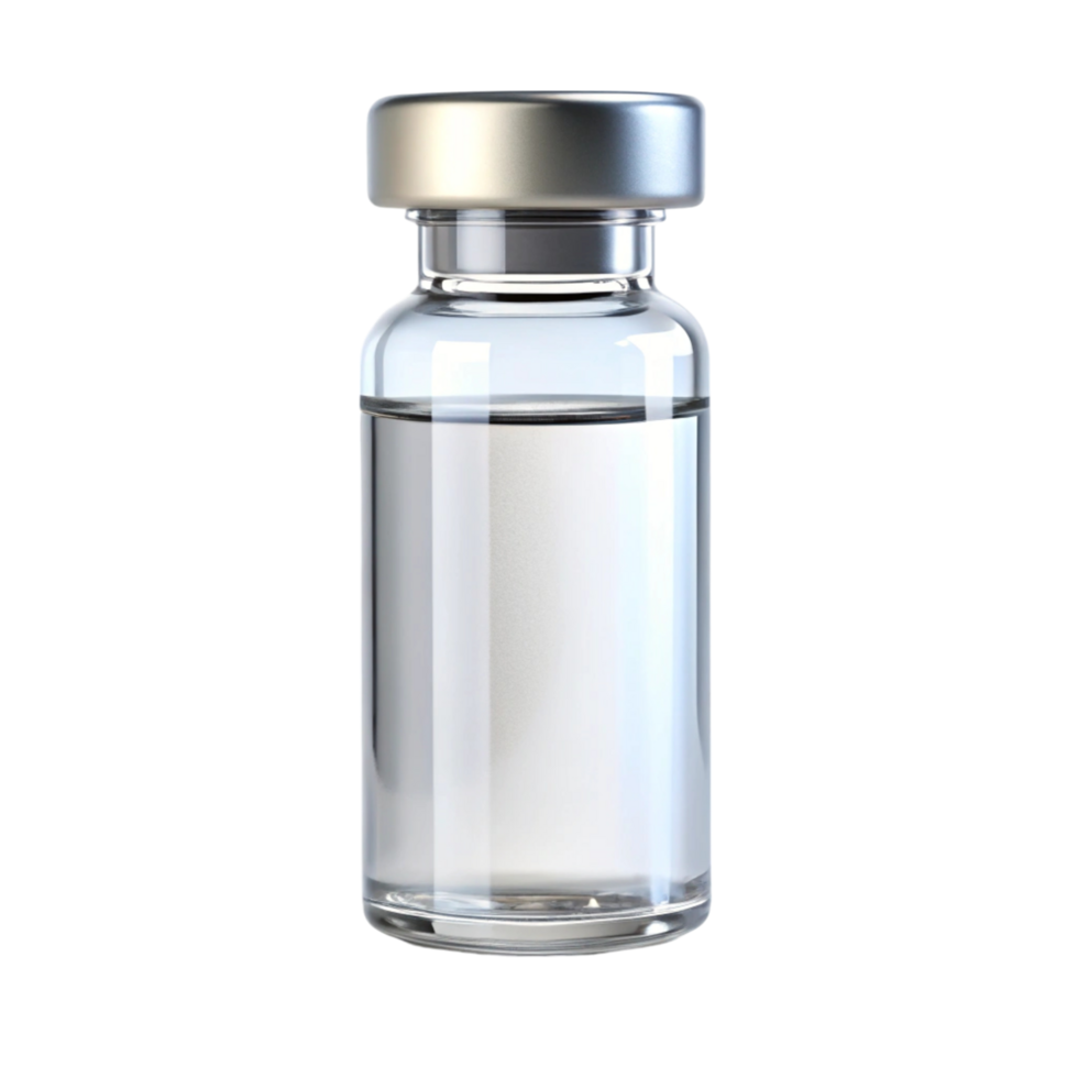 High quality image of a sealed vaccine vial containing clear medication solution for injection png