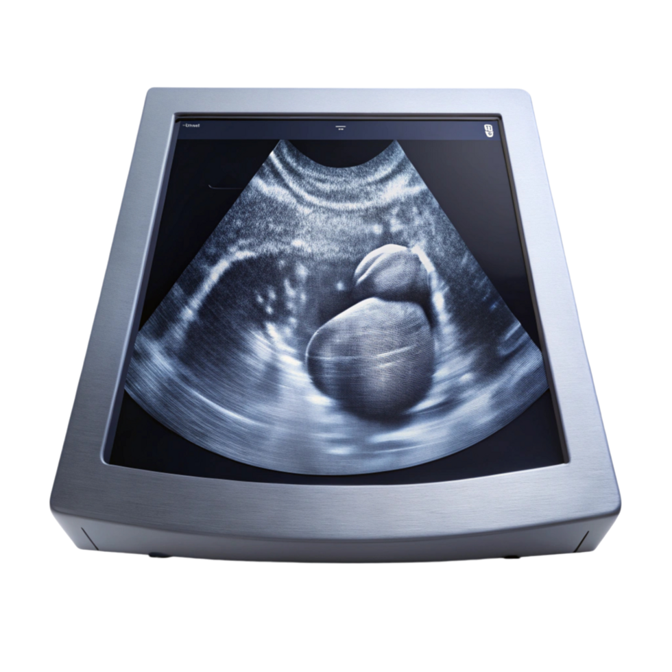 Ultrasound scan showing clear image of internal body structure displayed on a medical monitor screen png