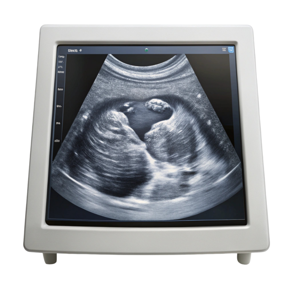 High resolution ultrasound image displaying fetal development on a clinical diagnostic device png
