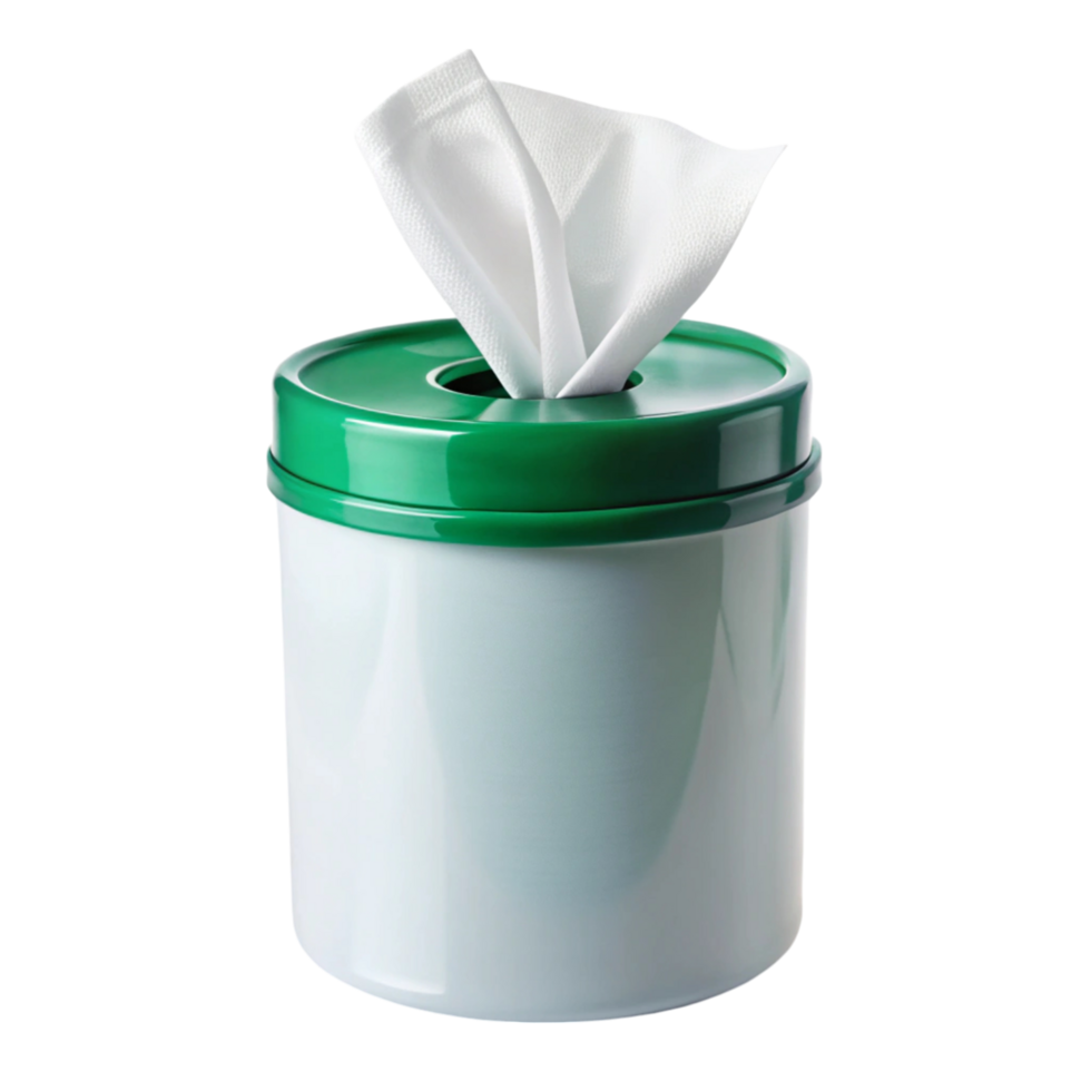 Portable canister of disinfectant wipes, isolated on Transparent Background, perfect for sanitizing on the go png