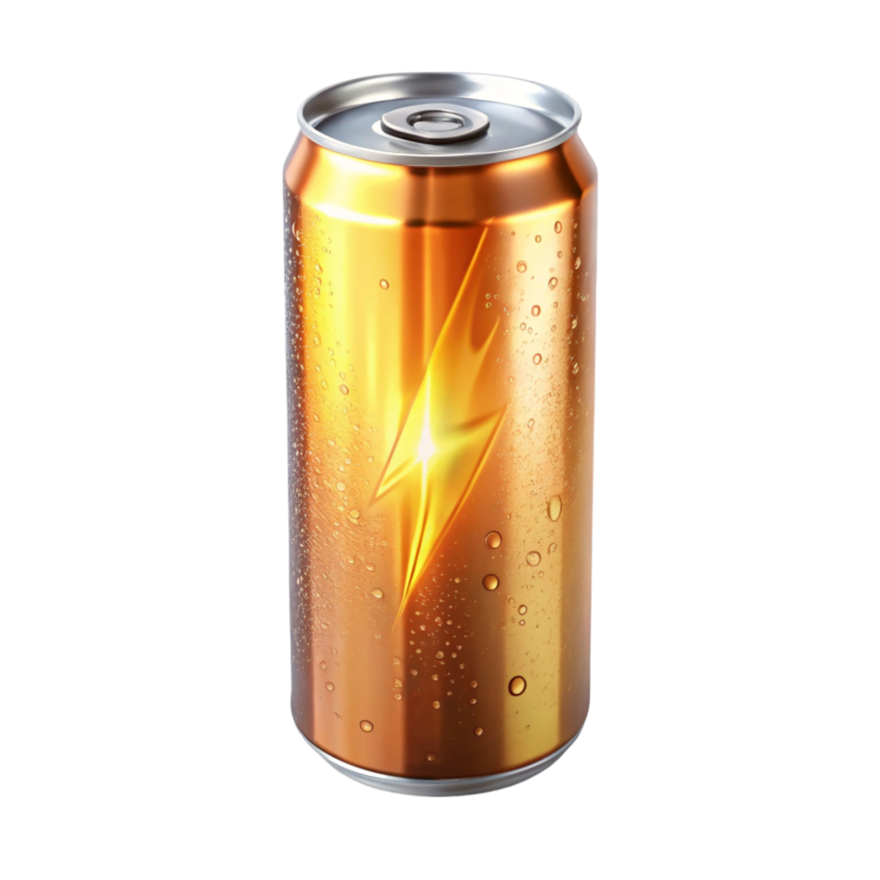 Vibrant energy drink can with water droplets, isolated on white, emphasizing refreshment and energy boost png