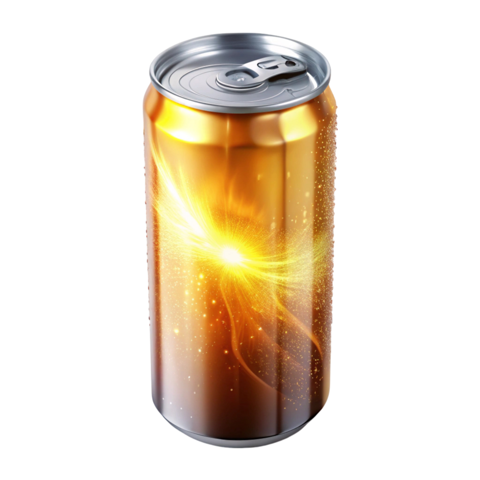 Bright and sleek energy drink can with vivid design, isolated, representing an energizing and refreshing drink png