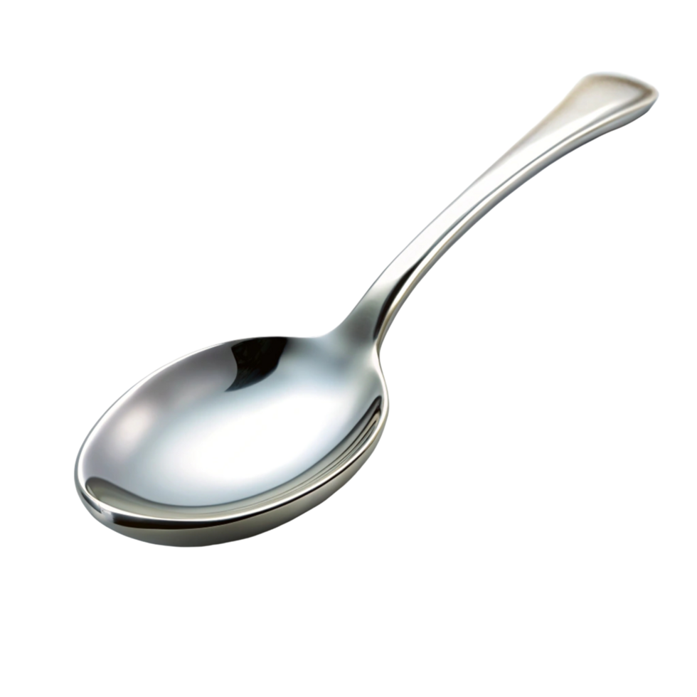 Stainless steel spoon, isolated on Transparent Background, with a sleek and modern design, ideal for kitchen or dining use png