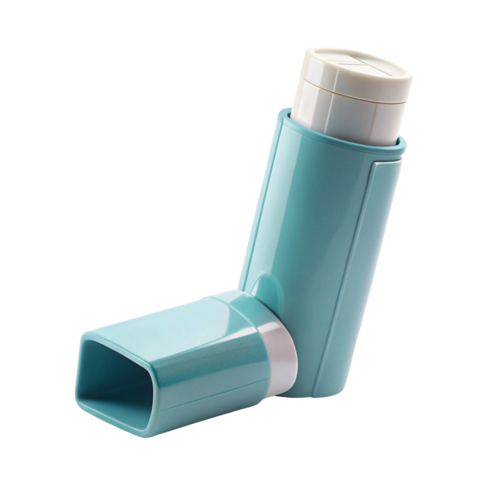 Medical inhaler for respiratory treatment, highlighting compact design and efficient airflow, isolated on white png