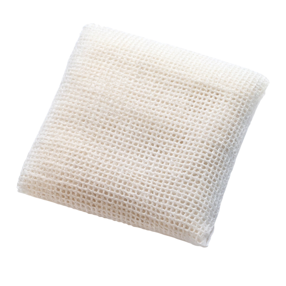 Soft medical gauze pad, isolated, highlighting its absorbent design for wound treatment and healthcare png