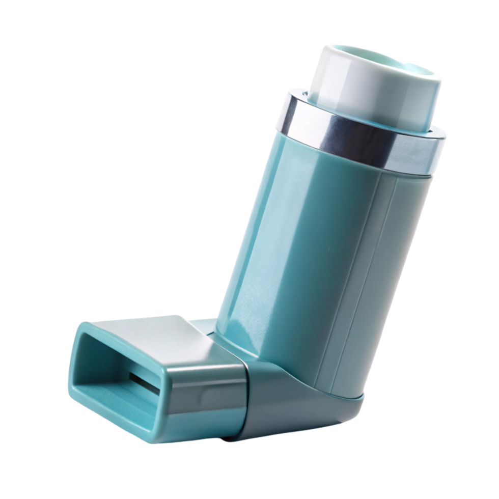 Portable inhaler for asthma relief, isolated on white, designed for easy use and effective medication administration png