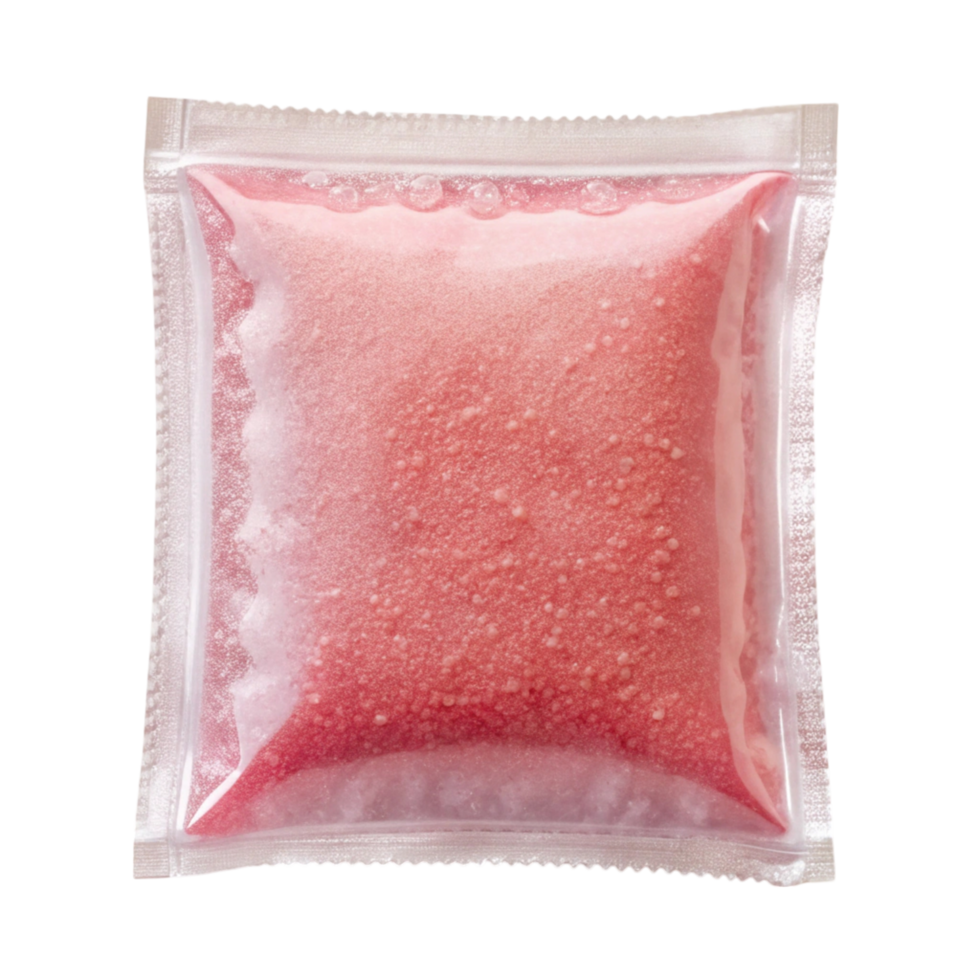 Therapeutic gel sachet with blue cooling gel, ideal for first aid, muscle relief, and healthcare, isolated png
