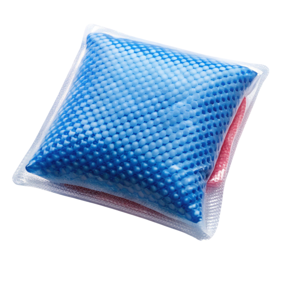 Therapeutic hot or cold pack with blue and red gel beads, versatile and reusable, shown isolated on white png