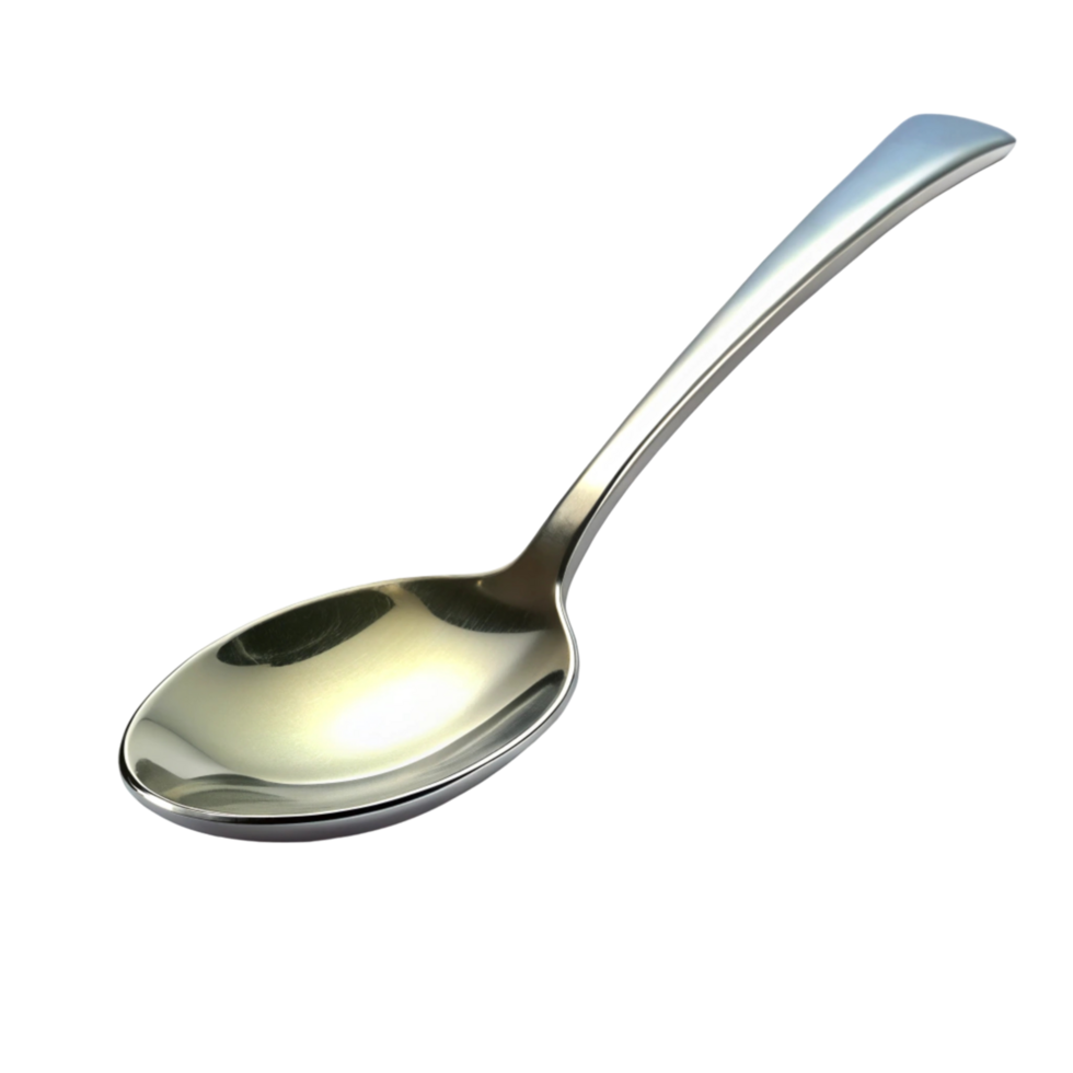 Shiny metal spoon, reflective surface, isolated on white, perfect for culinary settings and food presentation png