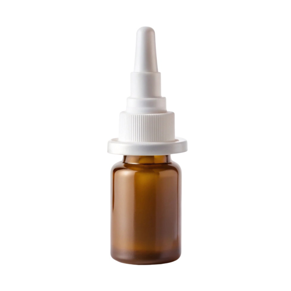 Compact amber glass dropper bottle, designed for precise application of liquids, isolated on a clean background png