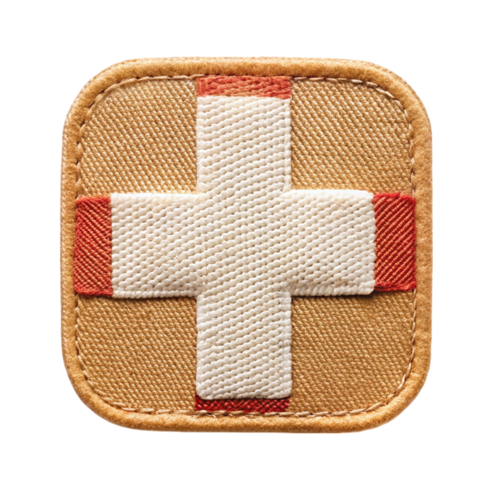 Fabric medical patch with cross design, isolated on Transparent Background, ideal for wound care and first aid png