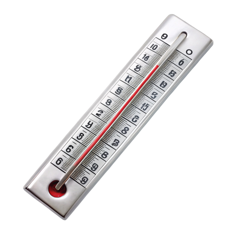 traditional analog thermometer measuring temperature, displayed in both Celsius and Fahrenheit png