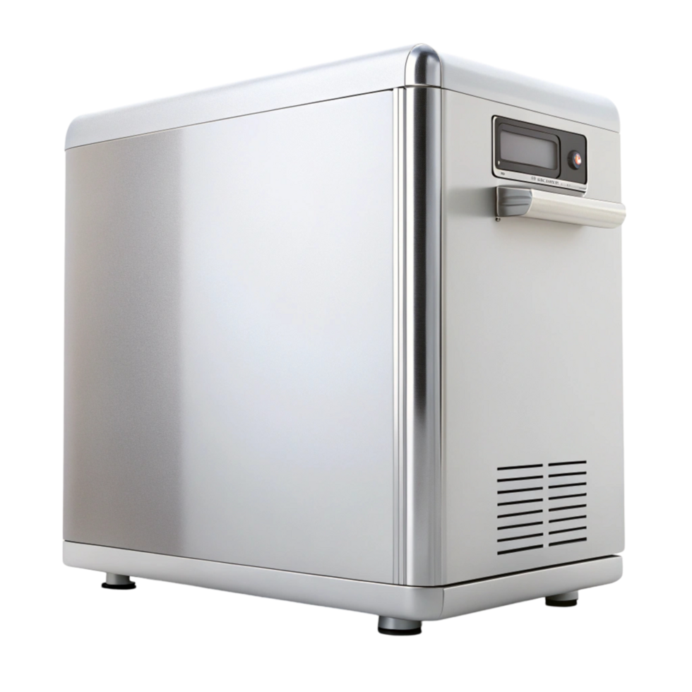 Stylish white and silver kitchen appliances isolated on a clean Transparent Background, perfect for modern home interiors png