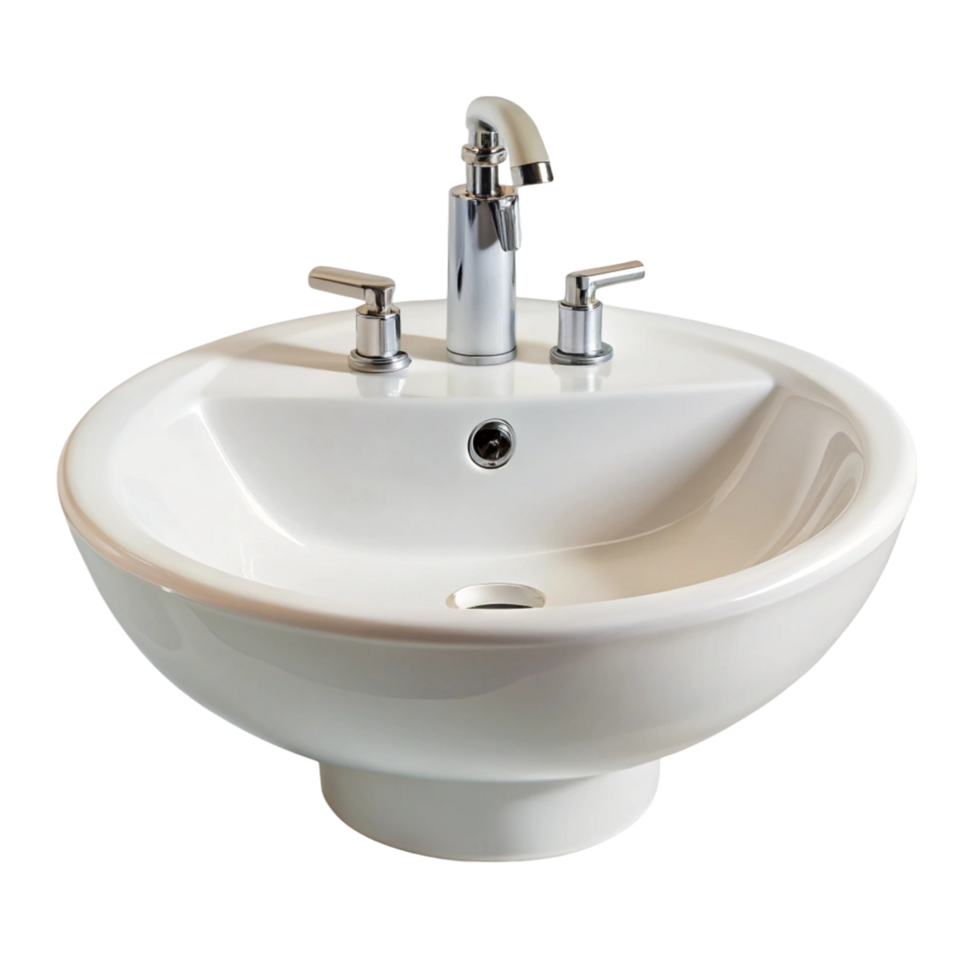 Modern ceramic bathroom sink with sleek chrome faucet, isolated on Transparent Background, perfect for interior design visuals png