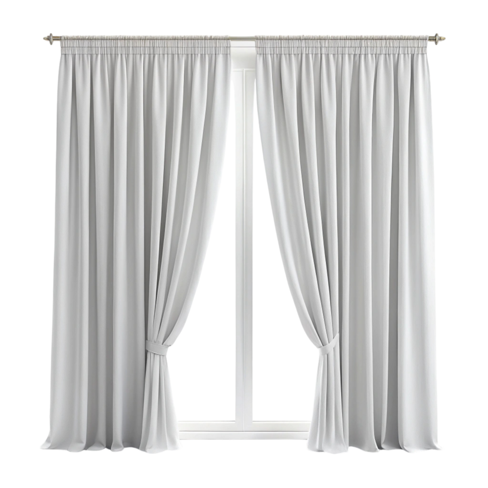 Contemporary white curtains on a sleek metal rod, offering a stylish and practical window covering solution for any room png