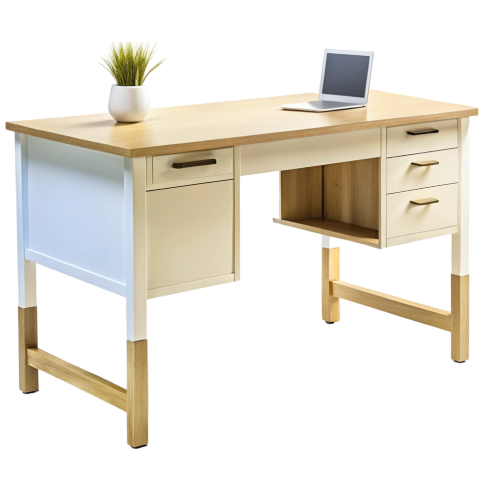 Stylish office desk with clean lines and storage compartments, ideal for modern home offices or study rooms png