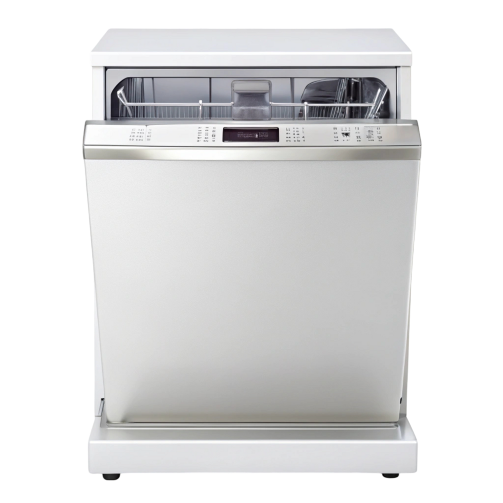 Energy efficient dishwasher in a clean stainless steel finish, offering multiple settings and a minimalist look for modern kitchens png