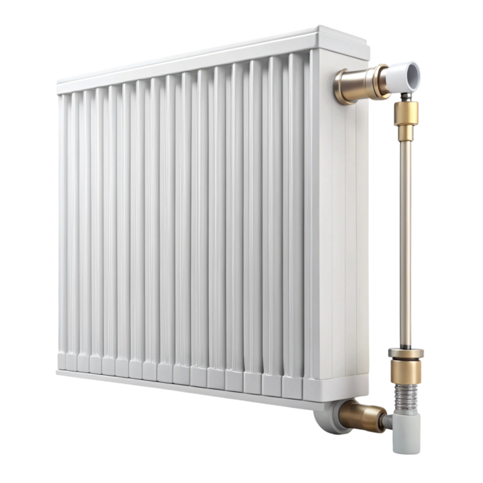 Vertical radiator with integrated piping and control system, perfect for contemporary homes, offering efficient heat distribution png