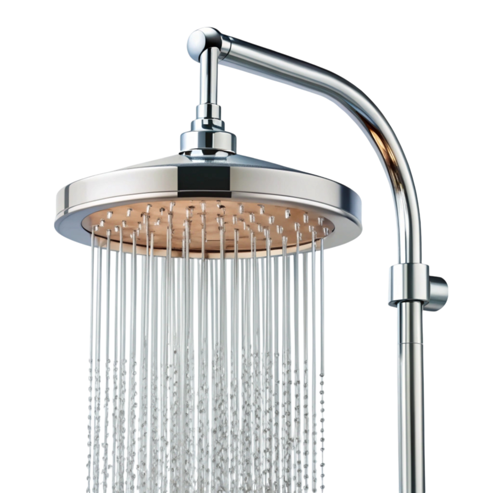 Stylish rainfall shower fixture in polished chrome finish, featuring a large overhead design for relaxing showers png