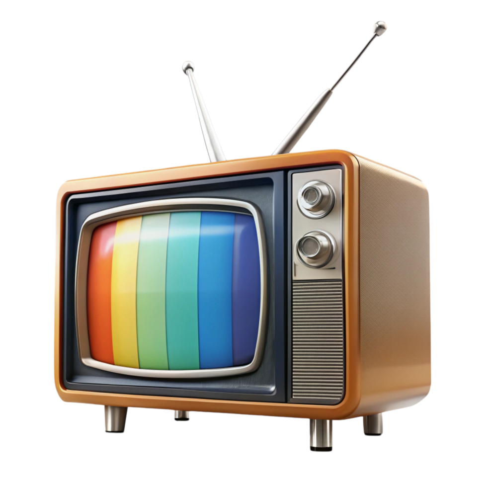 Retro color television with curved screen, analog dials, and classic wood finish, symbolizing 1970s home entertainment png