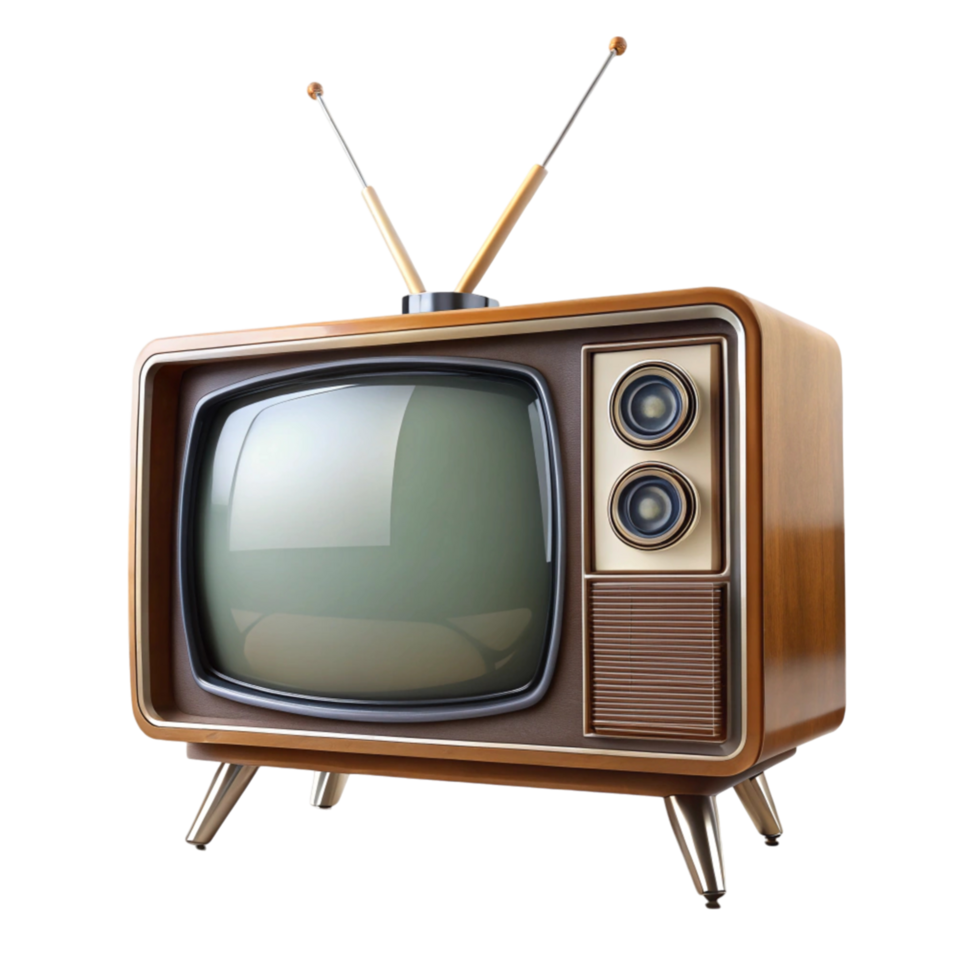 Antique television with vintage style, featuring rabbit ear antennas and retro controls, perfect for nostalgic themes png
