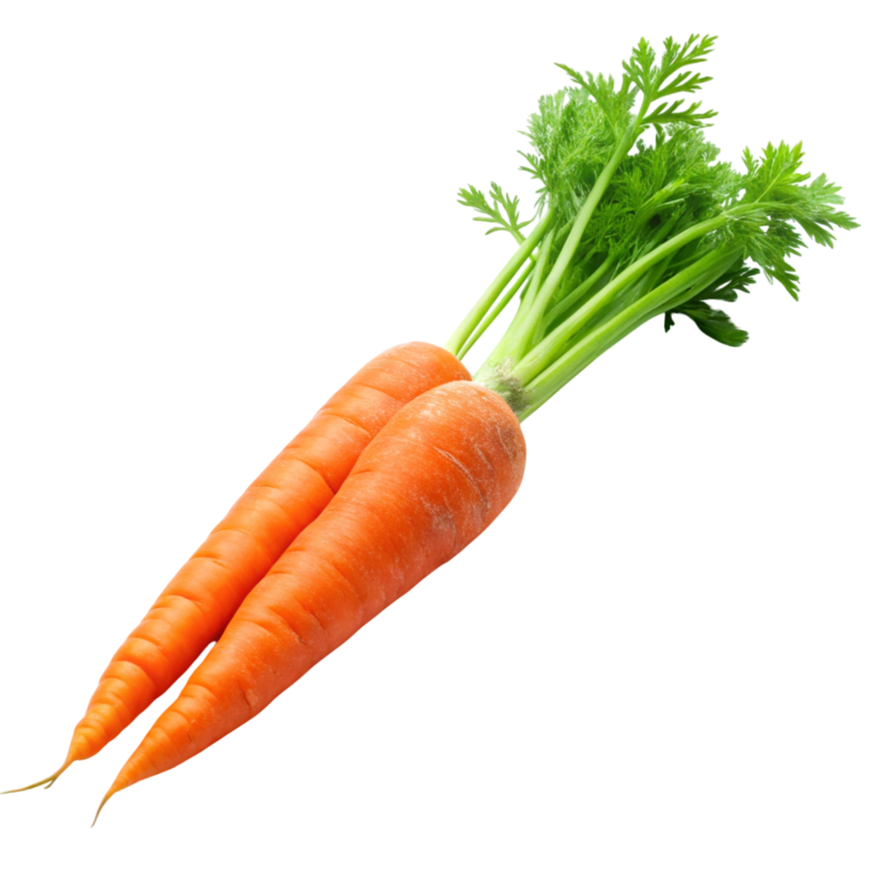 Organic whole carrot with vivid greenery, isolated on Transparent Background for a healthy, natural presentation png