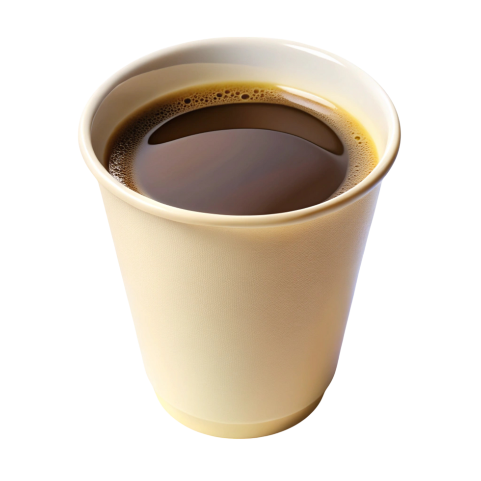 Hot black coffee in a classic paper cup, showcasing freshness and warmth, isolated on a white surface. png