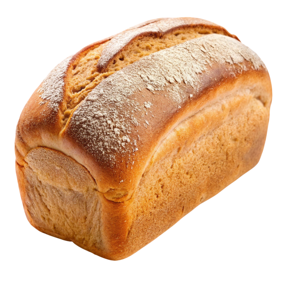 High quality image of rustic whole bread loaf with golden brown texture on Transparent Background for food photography png