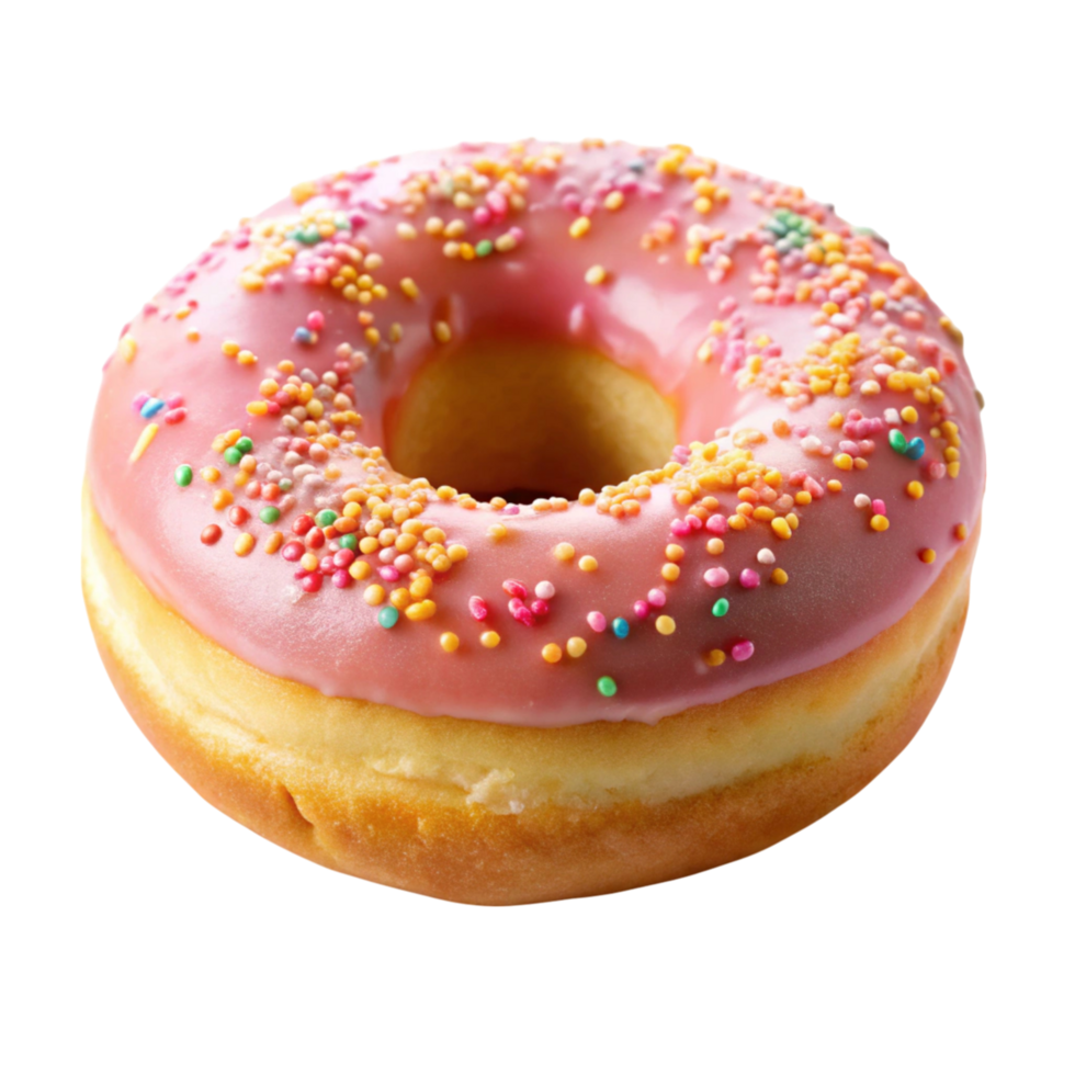 Classic donut with chocolate glaze and colorful sprinkles, highlighting a sweet and fun treat for all ages. png