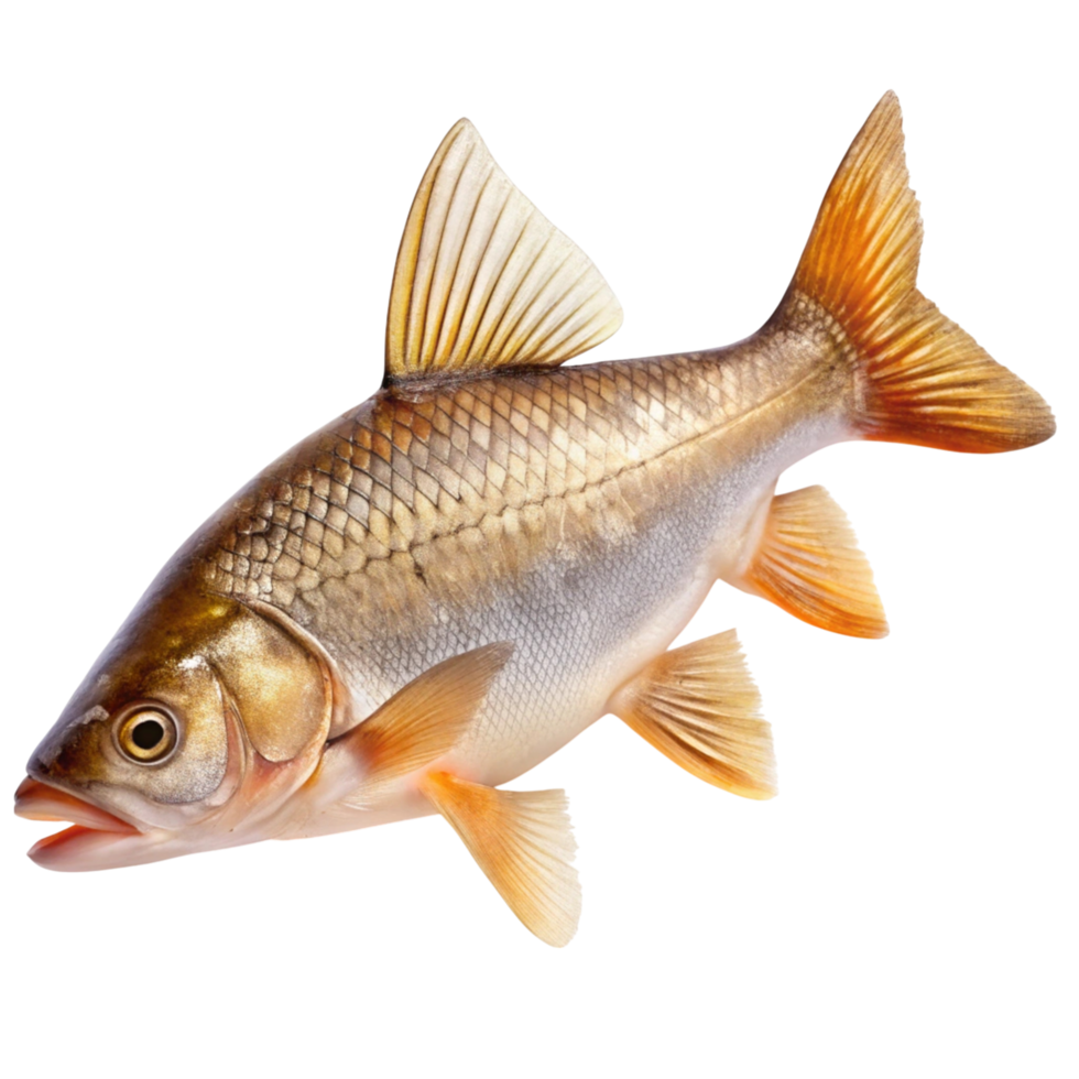 Isolated image of a fresh fish, showcasing detailed scales and fins, suitable for food, fishing, or marine studies. png