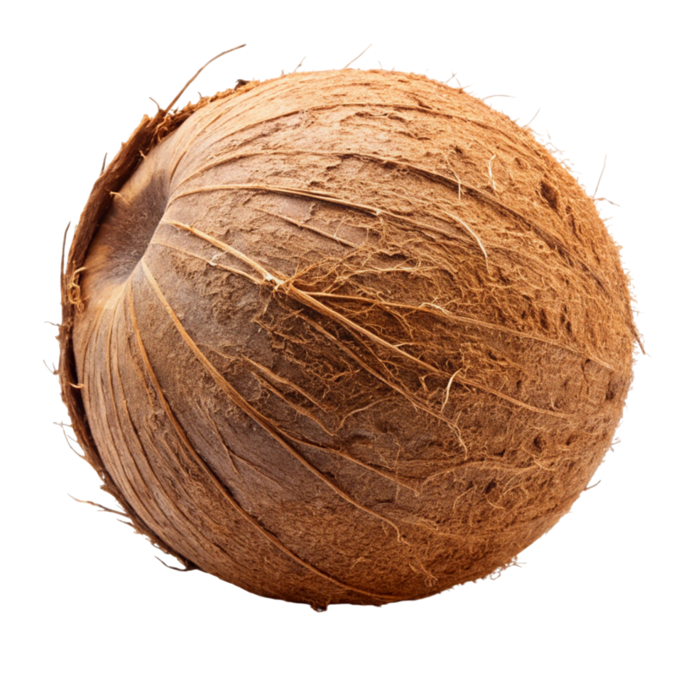 Fresh whole coconut and halved coconut with exposed white flesh isolated on Transparent Background png