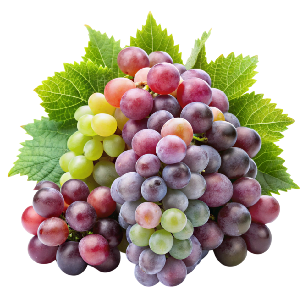 Juicy bunch of multi colored grapes, representing freshness, health, and natures sweetness, isolated on white. png