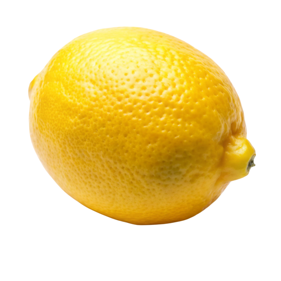Fresh whole lemon with bright yellow peel and textured surface, isolated on Transparent Background, perfect for citrus themes. png