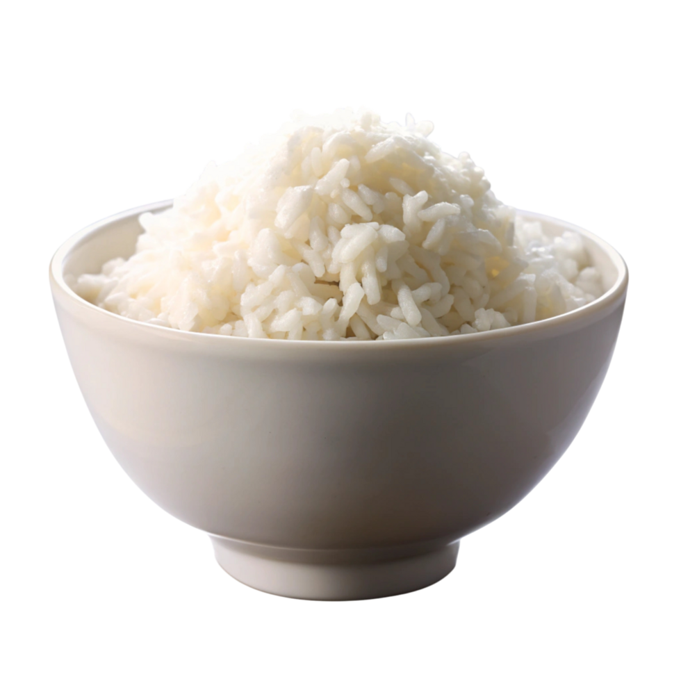 Fluffy white rice served in a ceramic bowl, topped with chopped herbs for added freshness and flavor. png