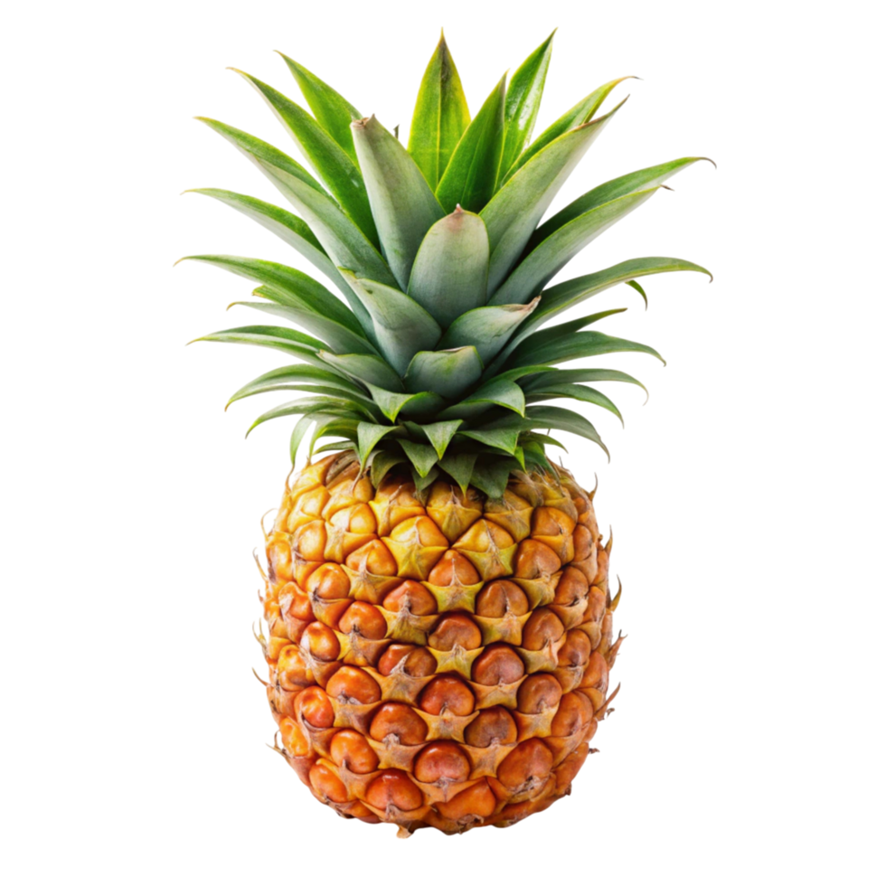 Ripe pineapple with detailed texture and lush leaves, ideal for tropical themes and healthy eating concepts. png