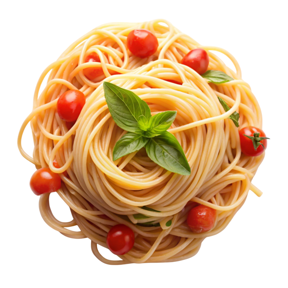 Traditional Italian spaghetti pasta with vibrant red sauce and fresh basil, a perfect dish for pasta lovers. png