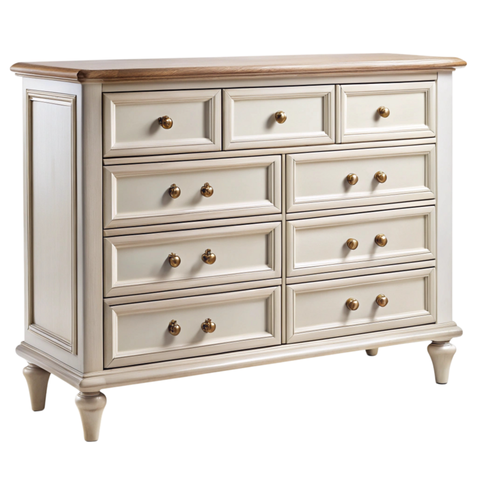 Classic dresser with metal handles and smooth finish, ideal for home organization and storage needs png