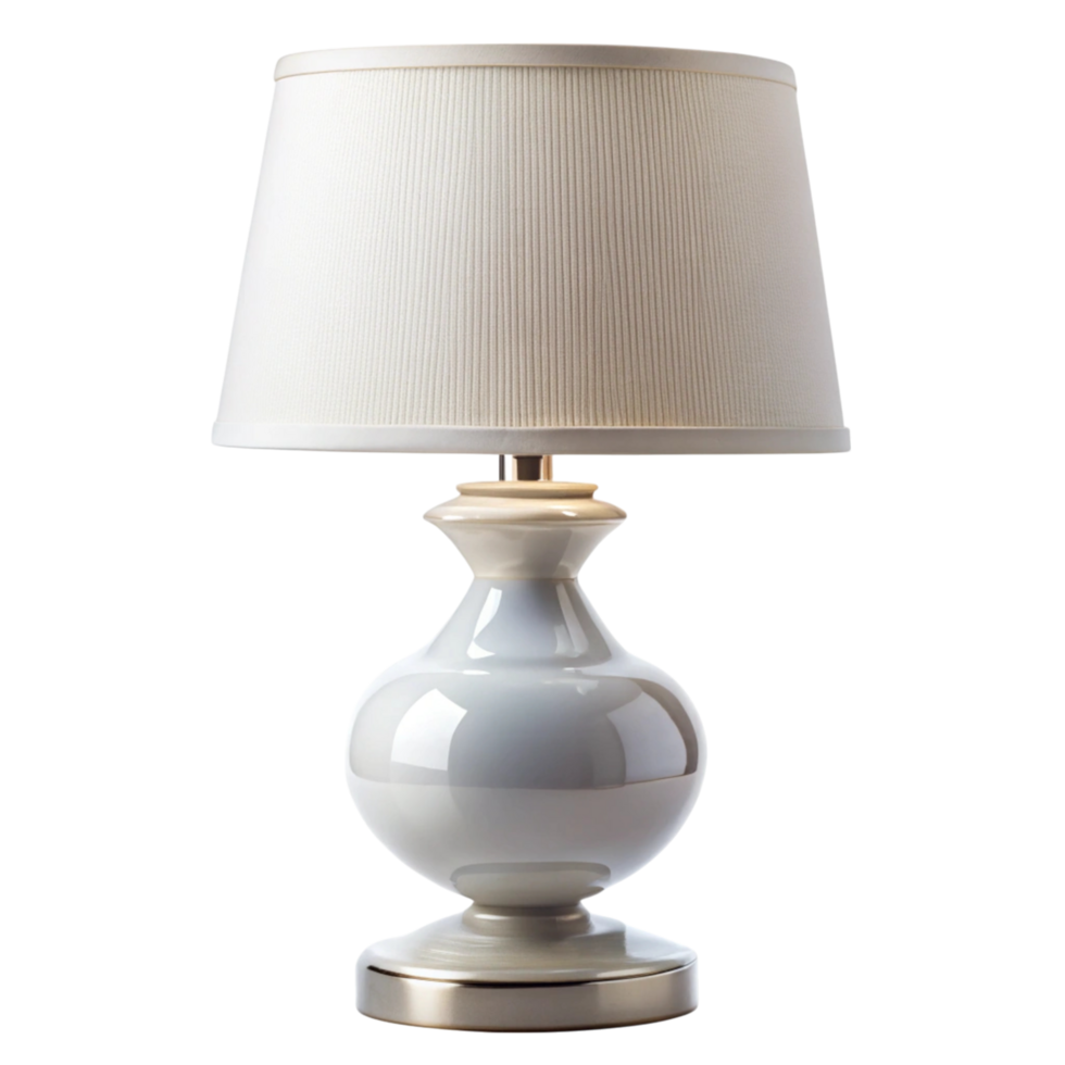 Ceramic table lamp with white fabric shade on Transparent Background, perfect for home decor and lighting accents png