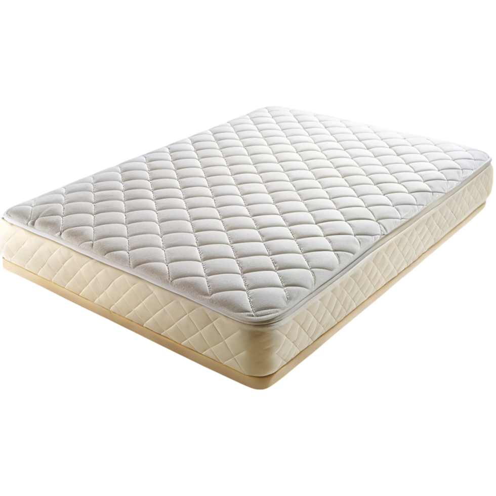 Premium mattress with soft quilted cover, offering superior comfort and support for a perfect bedroom setup png