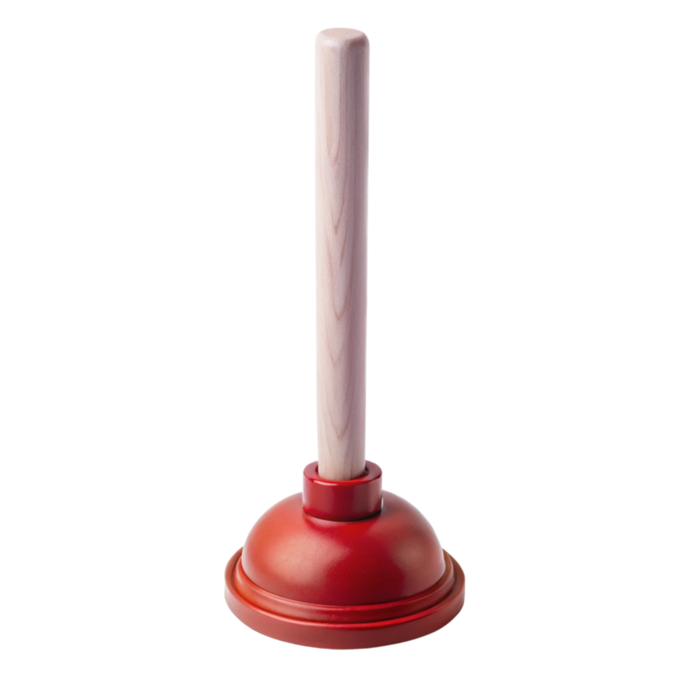 Heavy duty plunger with ergonomic wood handle and strong suction cup, ideal for bathroom or household use png