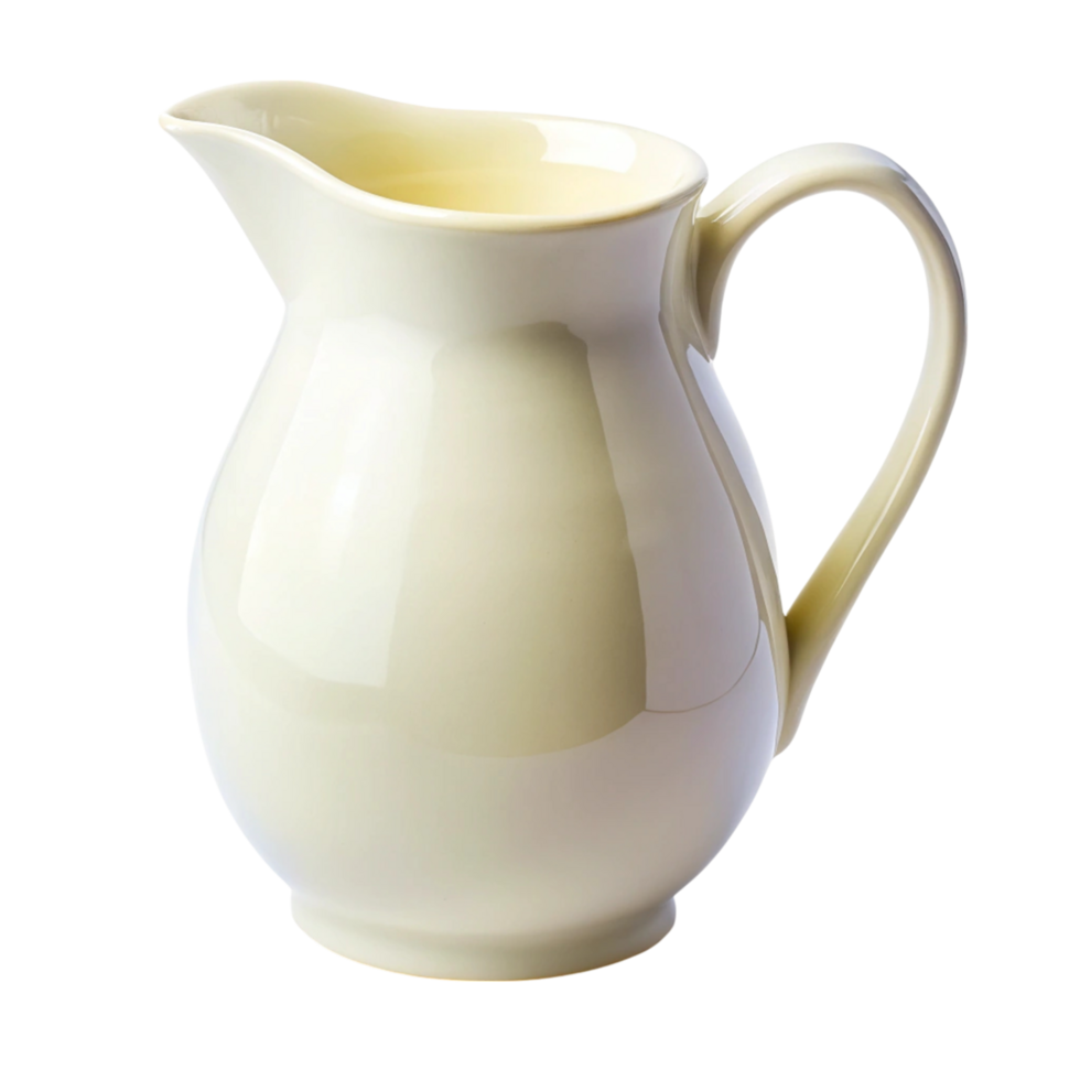 Stylish white ceramic pitcher with a sleek, simple design, ideal for table setting or kitchen decor png