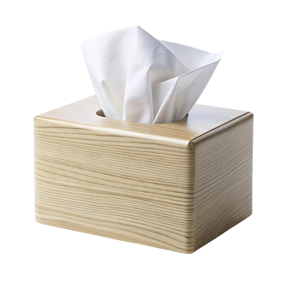 Stylish tissue box with textured wooden finish, perfect for adding elegance to any home or office decor png
