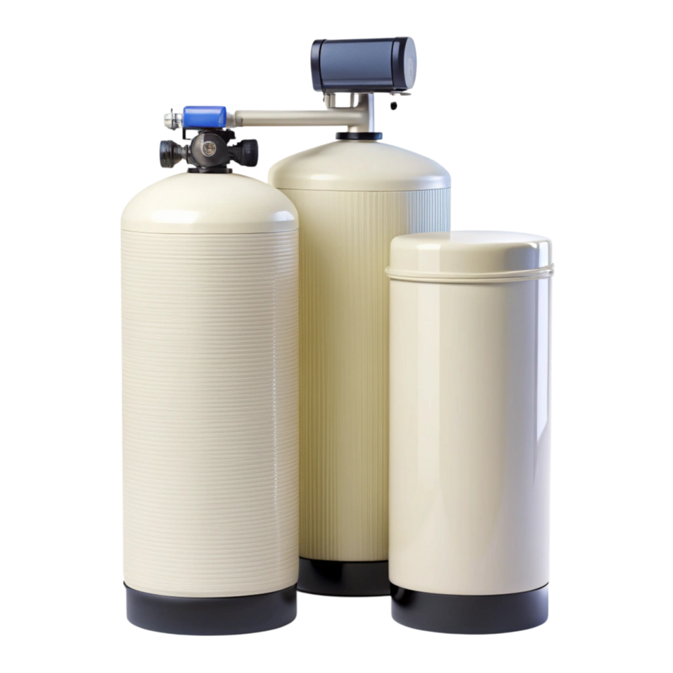 water filtration tanks for water softening and mineral reduction, isolated on white png