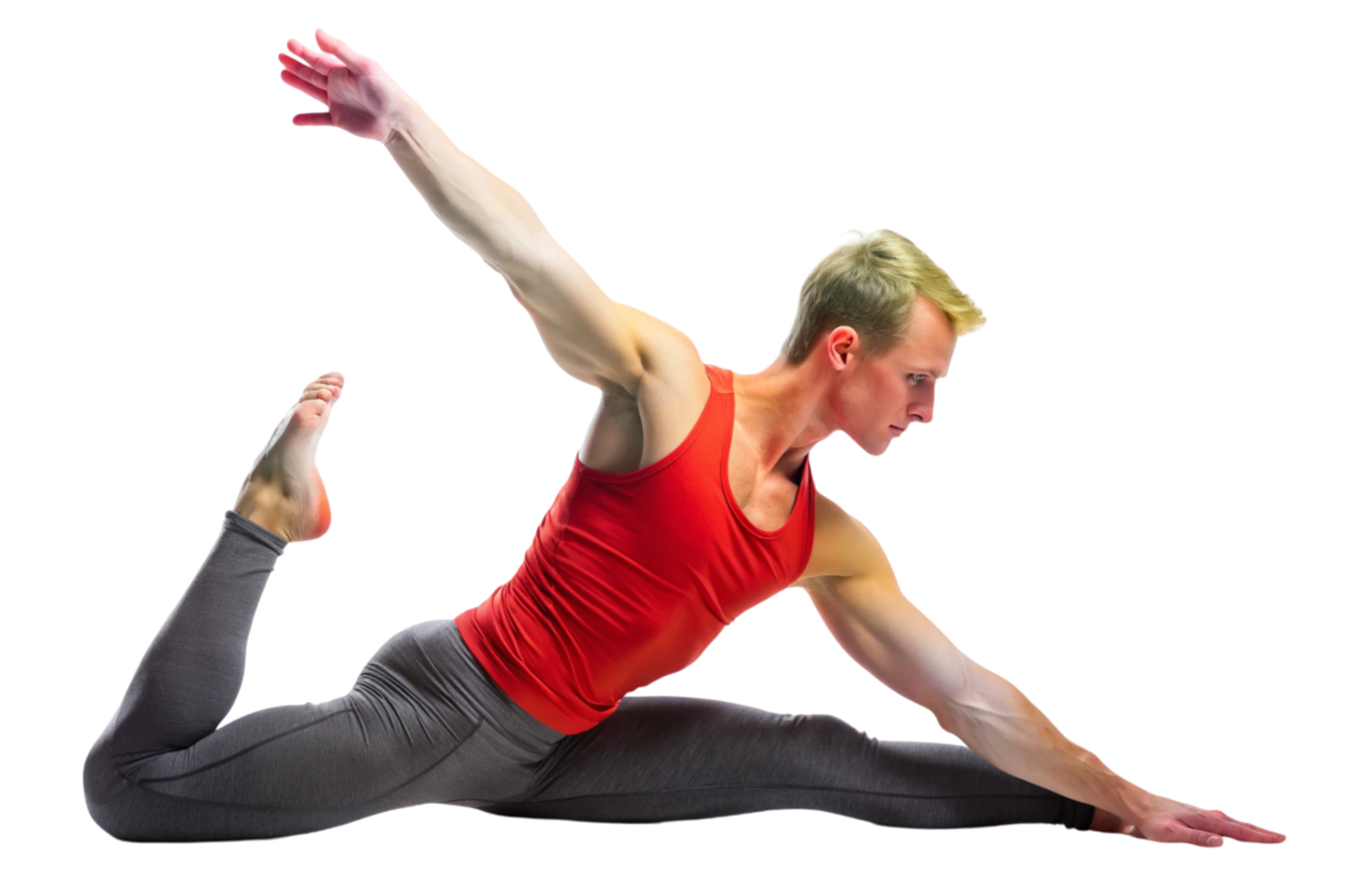 Flexible Man Practicing Advanced Yoga Pose on Black Background png